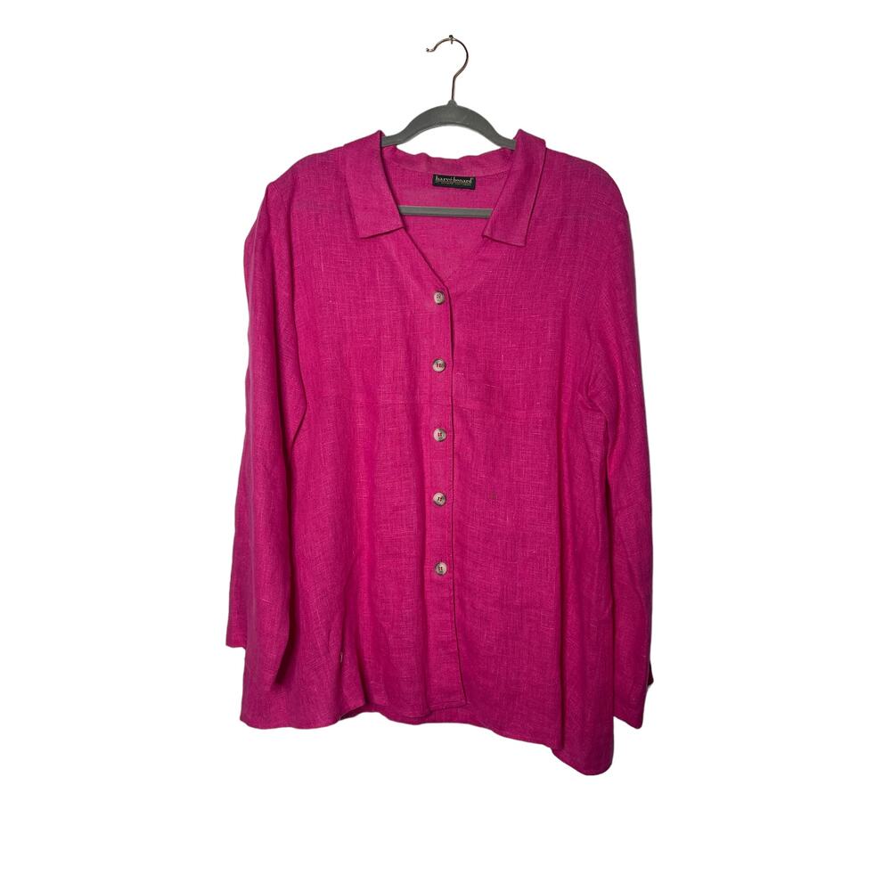 Harve’ Bernard Bright Pink Linen Button Up Blouse Oversized Plus Sm Flaw